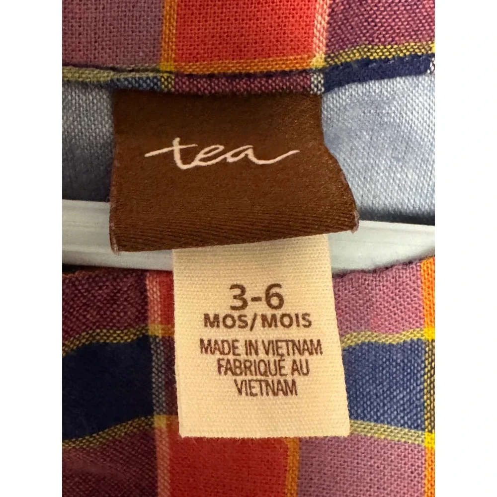 Tea Collection Baby Girls Plaid Long Sleeve Button Front‎ Dress Red Navy 3-6M